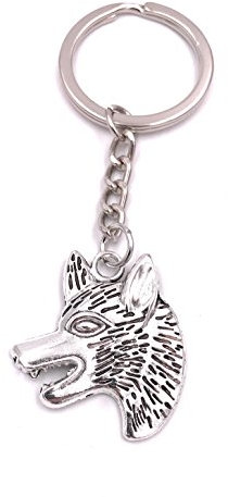 H-Customs Wolf Kopf Tier Schlüsselanhänger Anhänger Silber aus Metall
