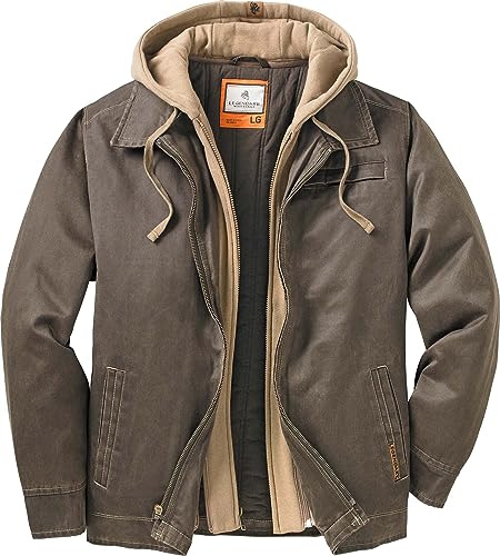 Legendary Whitetails Mens Casual Coat with Hood Waxed Cotton Water Resistant Jacket, Tobacco, XL