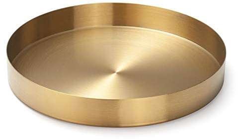 Bandeja Dorada Redonda Bandejas Decorativas de Acero Inoxidable para Joyas Cosméticos Velas 22cm