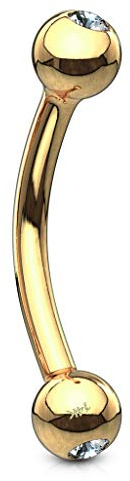 Autiga® Augenbrauen-Piercing 14 Karat 585 Echtgold Banane Kugel Bananabell Kristall Zirkonia Gold 1,2 mm 10 mm