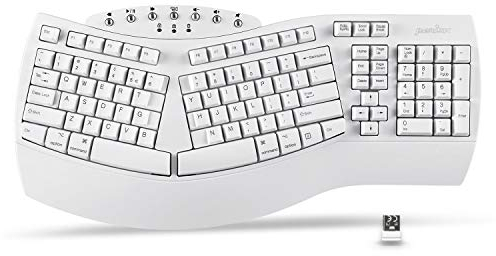Perixx PERIBOARD-612W Ergonomische kabellose Tastatur mit Dual-Modus, 2,4 G und Bluetooth, kompatibel mit Windows 10 und Mac OS X, Weiß, US Layout Englisch