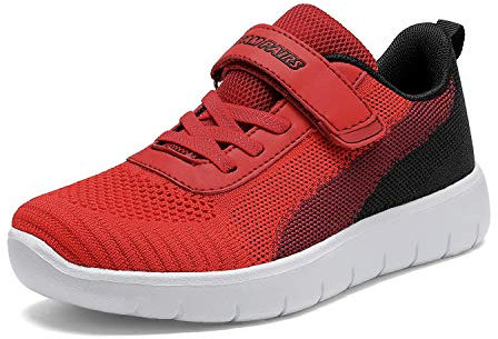 DREAM PAIRS Zapatillas Deportivas Sin Cordones para Niños Running Correr Antideslizantes Tranpirables Ligero con Suela de MD Antidesllizante,Size 30,Negro Rojo,Zoom-K