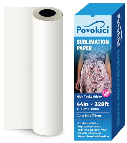 POVOKICI 44 Inch High Tacky Sticky Sublimation Paper 44 x 328´ 100gsm Sublimation Transfer Paper Roll for Polyester Clothing Spandex Textiles