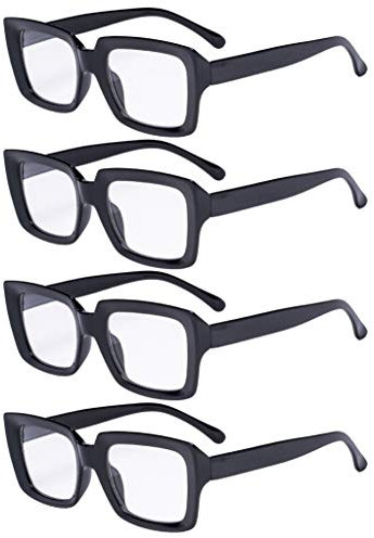 Eyekepper 4 Pack Stylish Reading Glasses Women - Oversized Square Readers Black +1.25