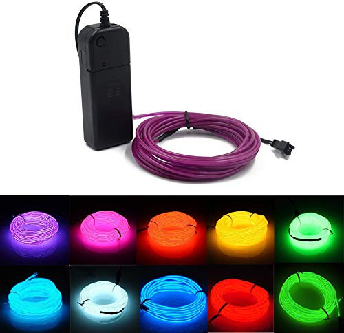Kmruazre El Wire Flexible Neonlicht Elektrolumineszenzlicht mit Akku, Verwendet für Party, Halloween Dekoration (3m/9ft,Lila)