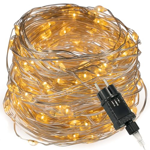Nipach Lichterkette mit Silberdraht – 200 LED warm-weiß für Außen – mit Trafo