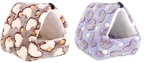 DBAILY Meerschweinchen Haus 2pcs Warme Meerschweinchen Kuschelhöhle Waschbar Bett Meerschweinchen Zubehoer für, Bunny, Chinchilla, Frettchen, Kaninchen(Lila, Braun)