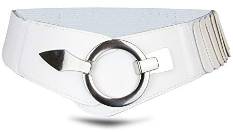 with love, Vanessa & Melissa Elastischer Damen Taillengürtel, ca. 6 cm breiter Hüftgürtel mit silberner Ring-Schließe, Stretchgürtel (75 cm (für Taillenweite 75-90 cm), Perlweiß)