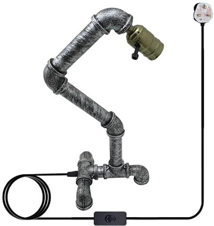 DC VOLTAGE Vintage-Stil Schreibtischlampe Kreative Wasserrohr-Tischlampen, Industrielle Steampunk-Retro-Basis E27-Halterung Passende Beleuchtungsvorrichtung (Brushed Silver (without Shade))