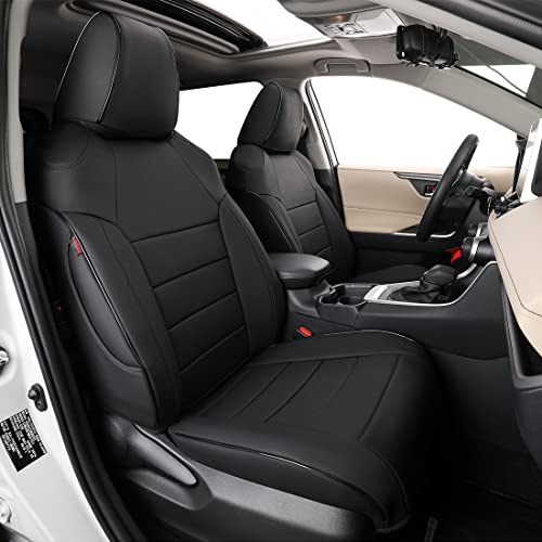 Easeadd Leder Custom Autositzbezüge passend für Toyota RAV4 Sitzbezüge 2019-2025 Hybrid Adventure/Style/GR Sport/Comfort Matrix/Comfort/GR Sport/Style/Style Selection- Schwarz (Width Stripes)