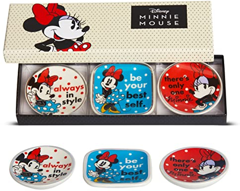 disney Minnie Mouse Mini-Schmucktablett, Geschenk-Set, 3-teiliges Schmuckschalen-Ringhalter