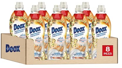 Deox - Weichspülerkonzentrat, 360 Waschgänge, Vanille und Argan, weiche und duftende Kleidungsstücke, mit Fresh Protection-Technologie, 900 ml x 8 Packungen