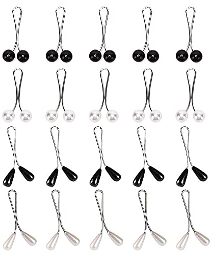 Nifocc Muslim Hijab Clips Schal Pin Perle Clip Teardrop Clip Sicherheit Brosche Nadel für Frauen Damen - 20Stk Schwarz Weiss Tropfenform Kugelförmig
