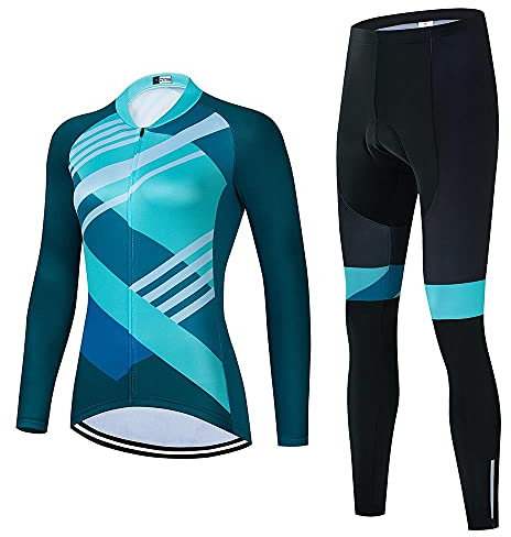 Damen Radbekleidung Set Langarm Rennrad Shirt Radtrikot Fahrradhose mit Gel gepolstert, Ai17, S