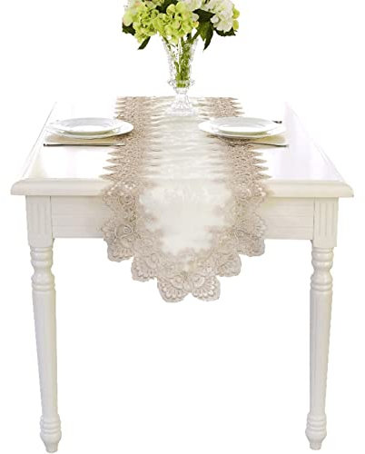 Aotiwe Tischband Herbst, Tischtuch Geburtstag aus Polyester Spitzenmuster Hellbraun 40x250CM für Partys Abendessen