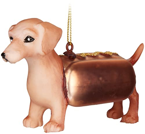 BRUBAKER Dackel als Hot Dog Braun - Handbemalte Weihnachtskugel Hund aus Glas - Mundgeblasener Christbaumschmuck Figuren Lustig Deko Anhänger Baumkugel - 10,8 cm