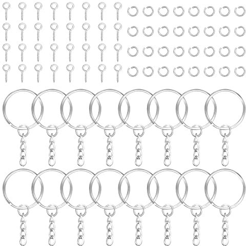 360 Piezas Anillas para Llaveros, 25mm Arandelas Llavero, Anillo de Llave Metal, Argollas Abiertas Anilla de Llavero y Tornillo de Ojo de Metal Llavero para Llaves Manualidades DIY Bisutería Plata