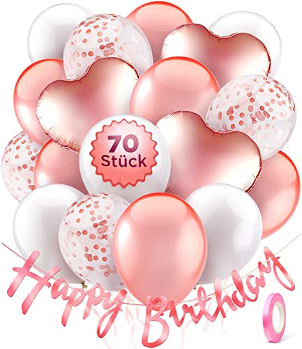 70er Set Luftballons Geburtstag mit Happy Birthday Banner - all-in-one Geburtstagsdeko - Deko Geburtstag - Ballons Geburtstag - Rosegold