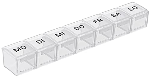 WELLGRO Tablettenbox für 7 Tage - Pillendose 1 Fach pro Tag - Klappdeckel mit Druckverschluss - Material BPA-freier Kunststoff, Farbe:Weiß