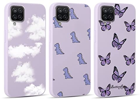 Yoedge 3 Stück Hülle für Samsung Galaxy A12 6,5 mit Muster Aesthetic, Weich TPU Ultra Dünnes Soft Slim Flüssig Silikon Handyhülle Con Motiv, Stoßfeste Case Cover für Samsung A12, Schmetterling
