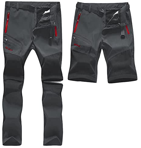 SANMIO Herren Wanderhose Zip Off Atmungsaktiv Arbeit Hosen Softshellhose Outdoor Sommer Funktionshose Trekkinghose Entfernbar Schnell Trockend (mit Gürtel) Grau, XL