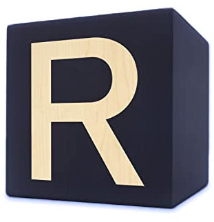 Holzbuchstabe Würfel, 5 x 5 cm, schwarz, Buchstabe R