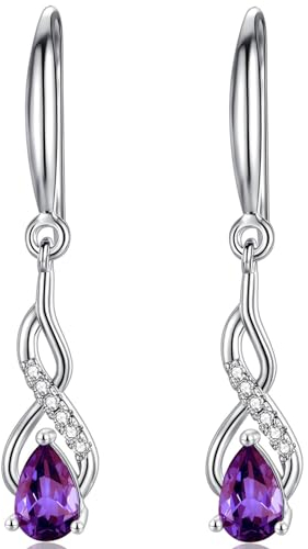 WOVEE Ohrringe Silber 925 Hängend AAA Zirkonia Amethyst Ohrhänger Lange Hängeohrringe Damen Braut Hochzeit Schmuck