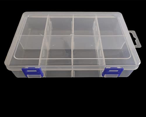 Caja de almacenamiento de plástico transparente con separadores ajustables, organizador de joyas portátil transparente con tapa para manualidades, ganchos de pesca, caja de medicina, 8 rejillas