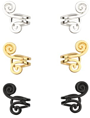 3 Paar Akupressur-Ohrringe, Kupressur Ohrringe Ohrmanschette Clip Nicht Durchstochene Ohr Ohrringe für Damen Herren (Schwarz, Silber, Gold)