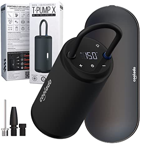 Coolado tPump X - Bomba de Aire Inalámbrica y Mini Compresor | Ajustes Automáticos hasta 10,3 BAR | Compresor Compacto y Portátil para Neumáticos y Válvulas | Incluye Estuche Protector