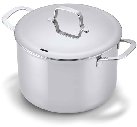 Alva Maestro Suppentopf mit Deckel, Edelstahl, 8 l | Induktions- und ofenfest bis 260 °C, Lasermessmarkierungen, kein PFAS/PFOA/PTFE, spiegelnde Oberfläche