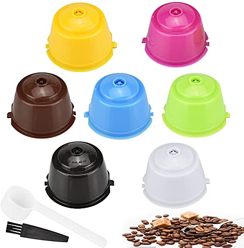 SCHYIDA 7 PCS Dosettes de café réutilisables, Filtres à Café Non Jetables, capsule de café rechargeable, Sans BPA, Compatibles avec Machines Nescafe Dolce Gusto, avec cuillère et brosse