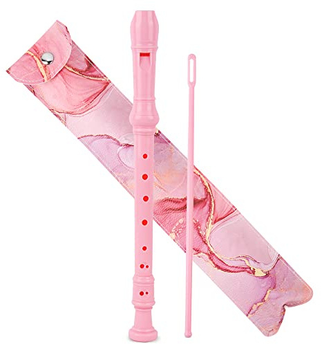 Jasenna Recorder Instrument for Beginner Adults,8-Hole Soprano Descant Recorder Music Flute with with Cleaning Rod & Leather Case For Home Entertainment(2-Pink Splash-ink）