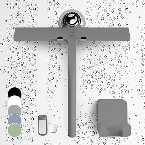 Gütewerk Raclette de Douche, raclette en Silicone pour Salle de Bain, paroi de Douche et fenêtre, Accessoires de Salle de Bain, raclette de Douche de 23 cm avec Support sans perçage