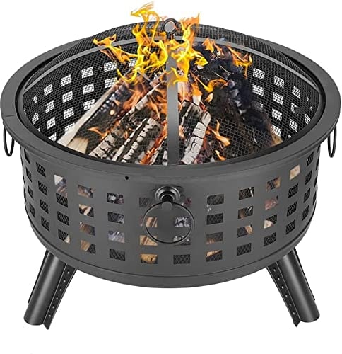 Garten-Feuerschale, tragbare Metall-Feuerstelle für den Innenhof, runde Gitter-Feuerschale, schwarz