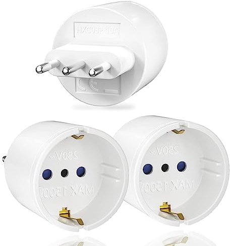 Oliveria 3 Stück Reiseadapter Italien, Adapter Italien Steckdose, Europa/Deutschland auf Italien Reisestecker für Italien, Syrien, Uruguay, Chile, Malediven, Steckdosenadapter Italien Typ-L