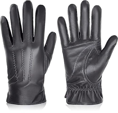 Handschuhe Herren Winter Echtleder Touchscreen Winterhandschuhe | Warme Winterhandschuhe mit Fleece Futter, Winddichte Wasserabweisende Fahrhandschuh für SMS Fahren