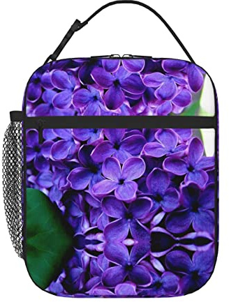 PIXOLE Lonchera para adultos con diseño de flores violetas para trabajo de oficina, lonchera para hombres y mujeres, lonchera portátil reutilizable con aislamiento