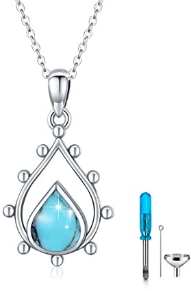 REDSUN Türkis Urnenketten für Asche 925 Sterling Silber Memorial Tropfen Urne Halskette für Asche Cremation Kette Medaillon Andenken Asche Schmuck für Damen Unisex