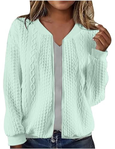 Strickjacke für Damen, einfarbig, langärmelig, Sweatshirt, Reißverschluss, Jacke, Übergröße, Outwear, Herbst, Kleidung, Outfits, Arbeit, Büro, tägliche Strickjacken, mintgrün, 38