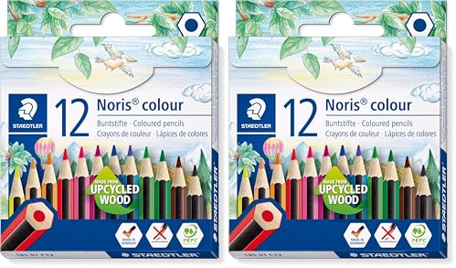 STAEDTLER 185 01 C12 Noris Colour Half-Length Pencils - 12 Assorted Colours (Pack of 24 Pencils)