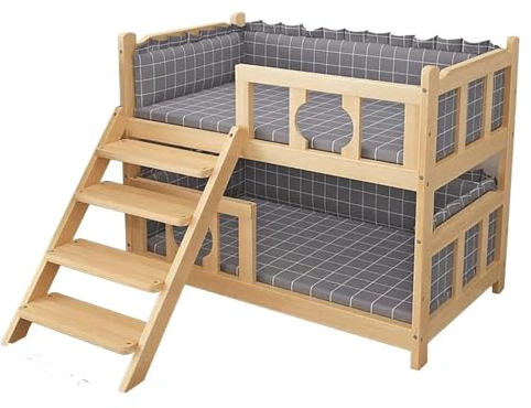 WAGLOS Hundebetten Hundebettrahmen aus Holz, doppelschichtige, erhöhte Hundebetten, erhöhtes, kühlendes Haustierbett mit Matratze, Hundehütte mit Leitplanke Robuste Struktur