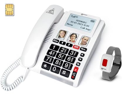 Geemarc CL9000 - Cordless Desktop Home Phone - Wireless Emergency Response Telephone with Amplified Receiving Volume and Photo Memories - Only Works with SIM Card - UK Version