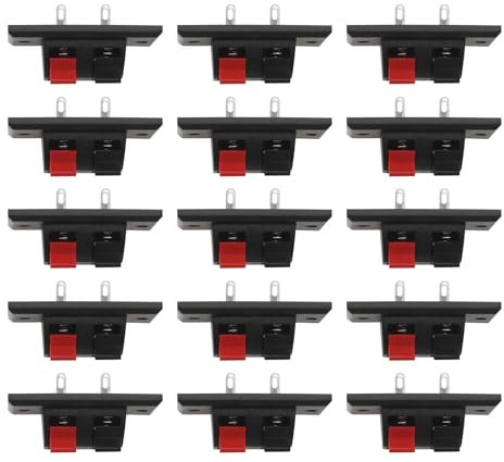 The Lord of the Tools 15pcs Bornier de Haut-parleur à 2 Broches Connecteur à Dégagement Poussoir à Ressort Bornes de Câble Audio Bloc de Bande Compatible avec Haut-parleur avec Interrupteur