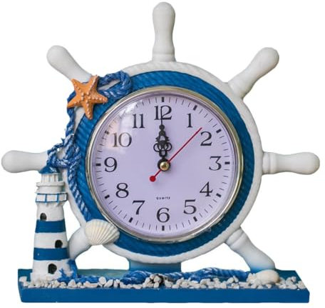 Cabilock 1Stk nautische Tischuhr Wohnzimmerdekor nautische schleichende Uhr Leise Bürodekoration Vintage-Dekor Haushaltsuhr Uhr im maritimen Stil Segelboot schmücken Nachttisch Leuchtturm