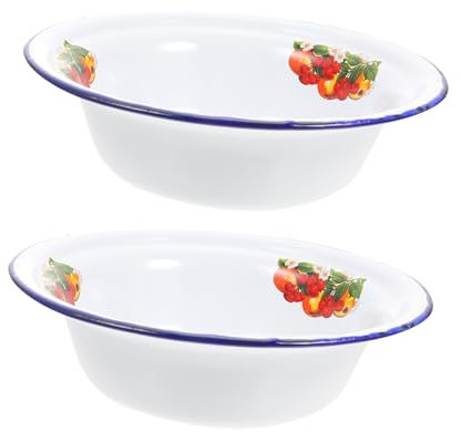VINTORKY 2 Piezas Lavabo esmaltado Retro recipientes para ensalada utensilios para servir ensalada recipiente de comida esmaltado cuenca antigua alimento tazón de comida envase
