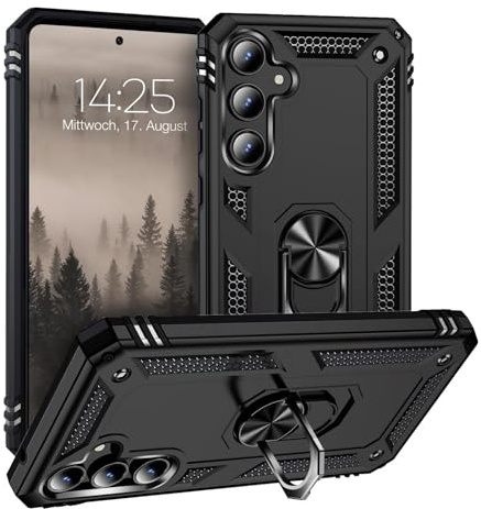 LBH Outdoor Hülle für Samsung Galaxy A55 5G Armor Militär Stoßfest Handyhülle 360 Grad Metal Ring Halter Ständer Schutzhülle für Handyhalterung Auto Magnet Schwarz