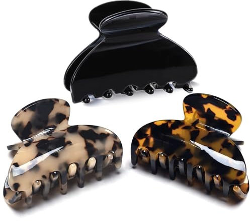 FSMILING lot de 3 petites pince cheveux femme pince a cheveux, 6.5cm pinces à cheveux pour femmes antidérapante pince cheveux crabe écaille de tortue leopard noir