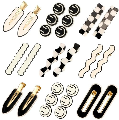 KICOSY Lot de 18 pinces à cheveux à carreaux sans pli, pinces à cheveux noires et blanches à carreaux plates mignonnes pour femme
