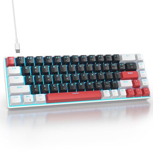 surmen 65% Mechanical Gaming Keyboard with Linear Red Switch, Wired Mini Compact Keyboard 60 Percent Backlit for Laptop Desktop PC Gamers(68 Black-Ice Blue)
